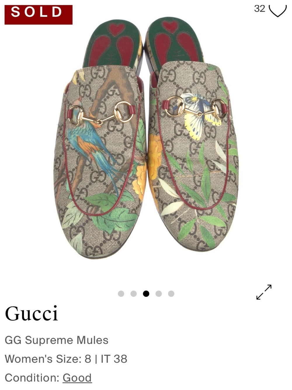 Gucci Floral GG Canvas Horsebit Mules in Beige, Green & Red - Picture 3 of 5